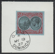 Dominica 1923-33KG5 Badge of Colony 2s6d black & red on blue on piece with full strike of Madame Joseph forged postmark type 139