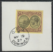Dominica 1923-33KG5 Badge of Colony 3s black & purple on yellow on piece with full strike of Madame Joseph forged postmark type 139