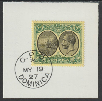 Dominica 1923-33KG5 Badge of Colony 5s black & green on yellow on piece with full strike of Madame Joseph forged postmark type 139