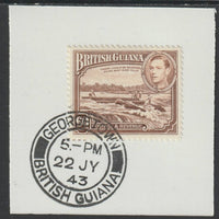 British Guiana 1938 KG6 Pictorial,60c Shooting Logs (SG315) on piece with full strike of Madame Joseph forged postmark type 72