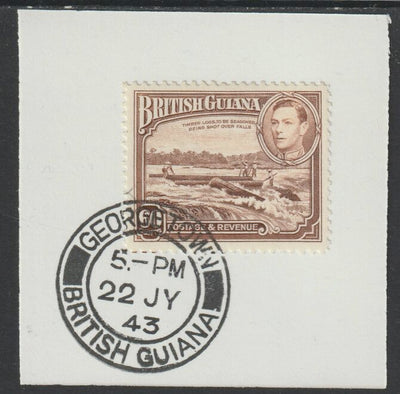 British Guiana 1938 KG6 Pictorial,60c Shooting Logs (SG315) on piece with full strike of Madame Joseph forged postmark type 72