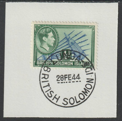 Solomon Islands 1939 KG6 Pictorial 1/2d on piece cancelled with full strike of Madame Joseph forged postmark type 97