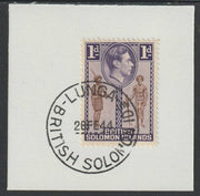 Solomon Islands 1939 KG6 Pictorial 1d on piece cancelled with full strike of Madame Joseph forged postmark type 97