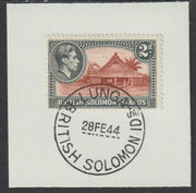 Solomon Islands 1939 KG6 Pictorial 2d on piece cancelled with full strike of Madame Joseph forged postmark type 97