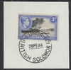 Solomon Islands 1939 KG6 Pictorial 3d on piece cancelled with full strike of Madame Joseph forged postmark type 97