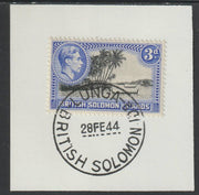 Solomon Islands 1939 KG6 Pictorial 3d on piece cancelled with full strike of Madame Joseph forged postmark type 97