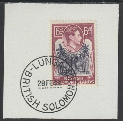 Solomon Islands 1939 KG6 Pictorial 6d on piece cancelled with full strike of Madame Joseph forged postmark type 97