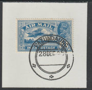 India Used in Burma 1929 Air 3a blue on piece with full strike of Madame Joseph forged postmark type 106