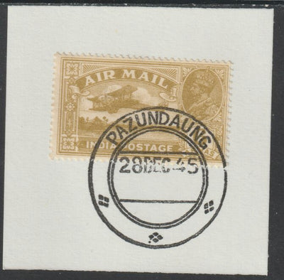 India Used in Burma 1929 Air 6a bistre on piece with full strike of Madame Joseph forged postmark type 106