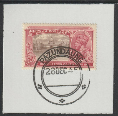 India Used in Burma 1931 New Delhi 3a on piece with full strike of Madame Joseph forged postmark type 106