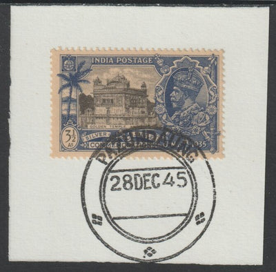 India Used in Burma 1935 Silver Jubilee 3.5a on piece with full strike of Madame Joseph forged postmark type 106