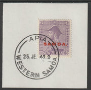 Samoa 1926 Admiral 3s mauve on piece cancelled with full strike of Madame Joseph forged postmark type 376