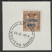 Samoa 1935 Arms 2s6d brown on piece cancelled with full strike of Madame Joseph forged postmark type 376