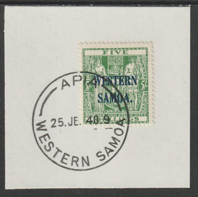 Samoa 1935 Arms 5s green on piece cancelled with full strike of Madame Joseph forged postmark type 376