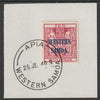 Samoa 1935 Arms 10s carmine-lake on piece cancelled with full strike of Madame Joseph forged postmark type 376