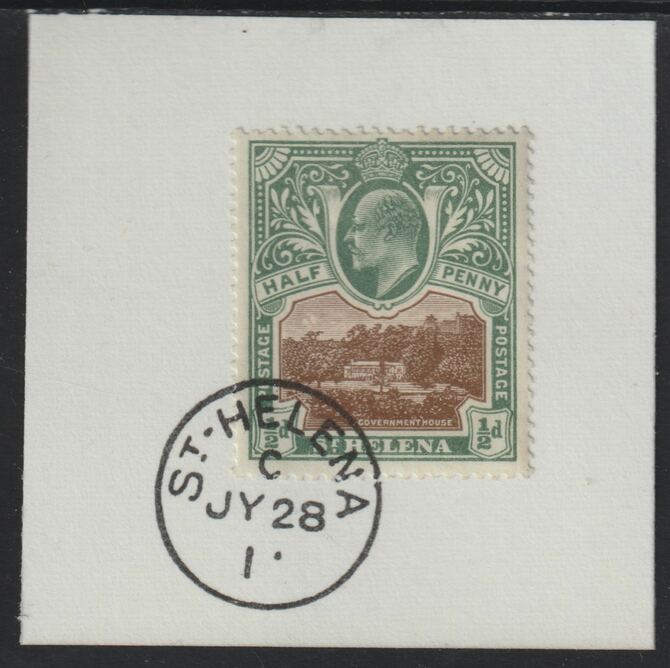 St Helena 1903 KE7 Pictorial 1/2d on piece with full strike of Madame Joseph forged postmark type 338