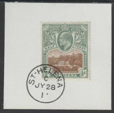 St Helena 1903 KE7 Pictorial 1/2d on piece with full strike of Madame Joseph forged postmark type 338