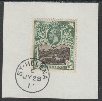 St Helena 1912 KG5 Pictorial 1/2d on piece with full strike of Madame Joseph forged postmark type 338
