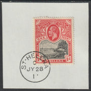 St Helena 1912 KG5 Pictorial 1d on piece with full strike of Madame Joseph forged postmark type 338
