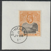 St Helena 1912 KG5 Pictorial 1.5d on piece with full strike of Madame Joseph forged postmark type 338