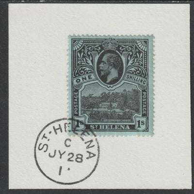 St Helena 1912 KG5 Pictorial 1s on piece with full strike of Madame Joseph forged postmark type 338
