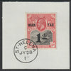St Helena 1919 War Tax 1d on piece with full strike of Madame Joseph forged postmark type 338
