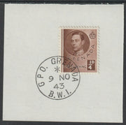 Grenada 1937 KG6 1/4d brown on piece cancelled with full strike of Madame Joseph forged postmark type 209