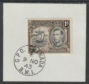 Grenada 1938 KG6 1d black & sepia on piece cancelled with full strike of Madame Joseph forged postmark type 209