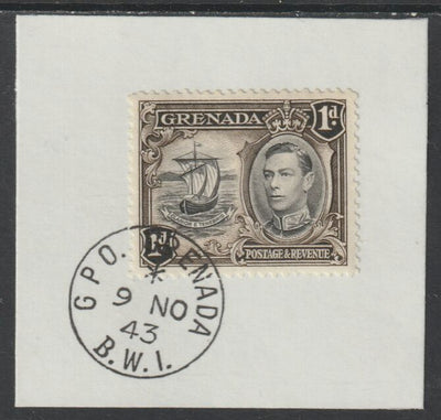 Grenada 1938 KG6 1d black & sepia on piece cancelled with full strike of Madame Joseph forged postmark type 209