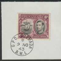 Grenada 1938 KG6 6d black & purple on piece cancelled with full strike of Madame Joseph forged postmark type 209