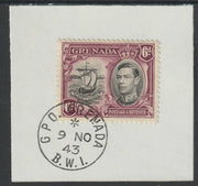 Grenada 1938 KG6 6d black & purple on piece cancelled with full strike of Madame Joseph forged postmark type 209