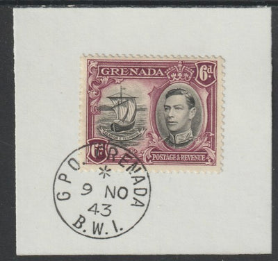 Grenada 1938 KG6 6d black & purple on piece cancelled with full strike of Madame Joseph forged postmark type 209