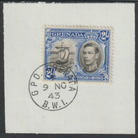 Grenada 1938 KG6 2s black & ultramarine on piece cancelled with full strike of Madame Joseph forged postmark type 209