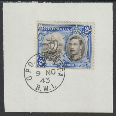 Grenada 1938 KG6 2s black & ultramarine on piece cancelled with full strike of Madame Joseph forged postmark type 209