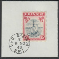 Grenada 1938 KG6 10s black & violet on piece cancelled with full strike of Madame Joseph forged postmark type 209
