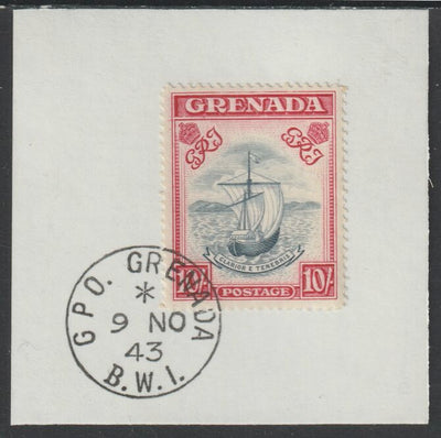 Grenada 1938 KG6 10s black & violet on piece cancelled with full strike of Madame Joseph forged postmark type 209