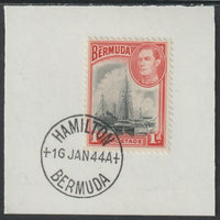 Bermuda 1938 KG6 1d black & red on piece cancelled with full strike of Madame Joseph forged postmark type 64