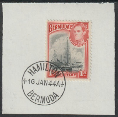 Bermuda 1938 KG6 1d black & red on piece cancelled with full strike of Madame Joseph forged postmark type 64