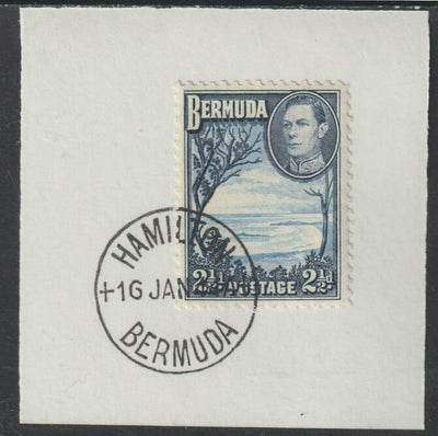 Bermuda 1938 KG6 2.5d light & deep blue on piece cancelled with full strike of Madame Joseph forged postmark type 64
