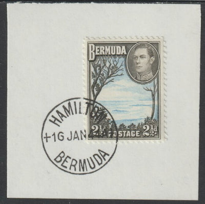Bermuda 1938 KG6 2.5d light blue & sepia-black on piece cancelled with full strike of Madame Joseph forged postmark type 64