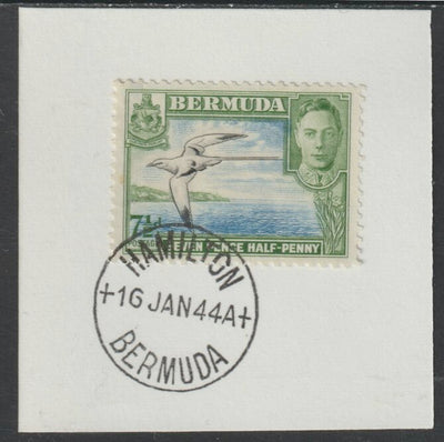 Bermuda 1938 KG6 7.5d black, blue & green on piece cancelled with full strike of Madame Joseph forged postmark type 64