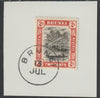 Brunei 1907 River Scene 2c grey-black & scarlet (SG24) on piece with full strike of Madame Joseph forged postmark type 104