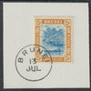 Brunei 1907 River Scene 25c pale blue & ochre-brown (SG30) on piece with full strike of Madame Joseph forged postmark type 104