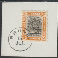 Brunei 1908 River Scene 5c black & orange (SG40) on piece with full strike of Madame Joseph forged postmark type 104