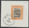 Brunei 1907 River Scene 8c grey-black & orange (SG28) on piece with full strike of Madame Joseph forged postmark type 104