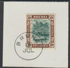 Brunei 1907 River Scene 50c green & brown (SG32) on piece with full strike of Madame Joseph forged postmark type 104