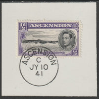 Ascension 1938 KG6 Pictorial 1/2d black & violet on piece with full strike of Madame Joseph forged postmark type 26