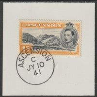 Ascension 1938 KG6 Pictorial 1d black & yellow-orange on piece with full strike of Madame Joseph forged postmark type 26