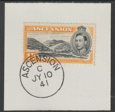 Ascension 1938 KG6 Pictorial 1d black & yellow-orange on piece with full strike of Madame Joseph forged postmark type 26