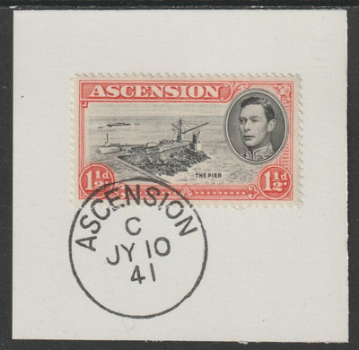 Ascension 1938 KG6 Pictorial 1.5d black & vermilion on piece with full strike of Madame Joseph forged postmark type 26